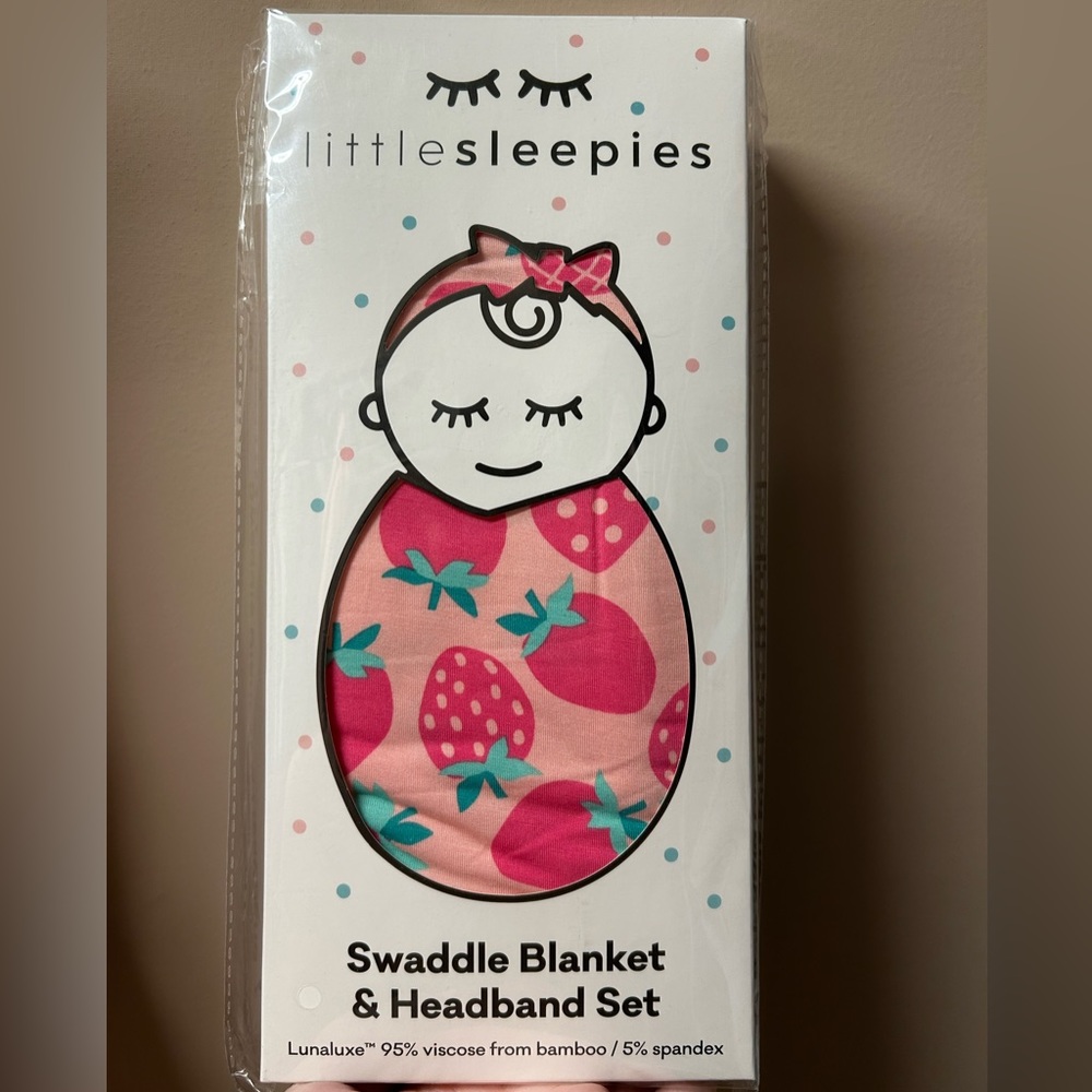Little Sleepies Sweet Strawberries Swaddle & Bow Set